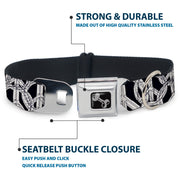 Dog Bone Seatbelt Buckle Collar - Peace Sketch Black/White