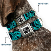 Dog Bone Seatbelt Buckle Collar - Peace Sketch Black/Baby Blue