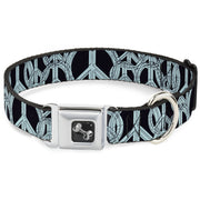 Dog Bone Seatbelt Buckle Collar - Peace Sketch Black/Baby Blue