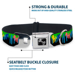 Dog Bone Seatbelt Buckle Collar - Paint Drips Black/Multi Neon