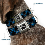 Dog Bone Seatbelt Buckle Collar - Plaid Black/Turquoise/Gray