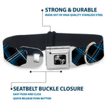 Dog Bone Seatbelt Buckle Collar - Plaid Black/Turquoise/Gray