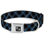 Dog Bone Seatbelt Buckle Collar - Plaid Black/Turquoise/Gray