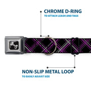 Dog Bone Seatbelt Buckle Collar - Plaid Black/Purple/Gray