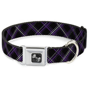 Dog Bone Seatbelt Buckle Collar - Plaid Black/Purple/Gray
