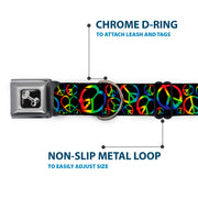 Dog Bone Seatbelt Buckle Collar - Peace Heart Black/Rainbow Ombre