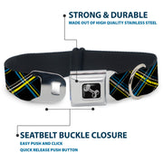 Dog Bone Seatbelt Buckle Collar - Plaid Black/Yellow/Turquoise/Gray