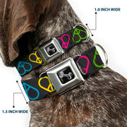 Dog Bone Seatbelt Buckle Collar - Peace Hearts Repeat Black/Neon