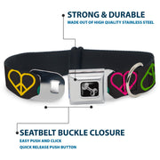 Dog Bone Seatbelt Buckle Collar - Peace Hearts Repeat Black/Neon