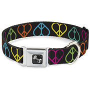 Dog Bone Seatbelt Buckle Collar - Peace Hearts Repeat Black/Neon