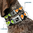 Load image into Gallery viewer, Dog Bone Seatbelt Buckle Collar - Peace Hearts Repeat Fill Black/Rainbow
