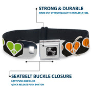 Dog Bone Seatbelt Buckle Collar - Peace Hearts Repeat Fill Black/Rainbow