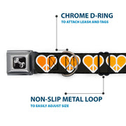 Dog Bone Seatbelt Buckle Collar - Peace Hearts Repeat Fill Black/Rainbow