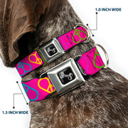 Dog Bone Seatbelt Buckle Collar - Peace Hearts Repeat Fuchsia/Neon