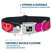 Dog Bone Seatbelt Buckle Collar - Peace Hearts Repeat Fuchsia/Neon