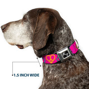 Dog Bone Seatbelt Buckle Collar - Peace Hearts Repeat Fuchsia/Neon
