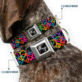 Load image into Gallery viewer, Dog Bone Seatbelt Buckle Collar - Peace Hearts Stacked Black/Neon
