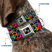 Dog Bone Seatbelt Buckle Collar - Peace Hearts Stacked Black/Neon