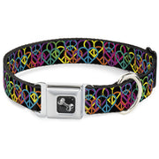 Dog Bone Seatbelt Buckle Collar - Peace Hearts Stacked Black/Neon