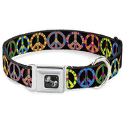 Dog Bone Seatbelt Buckle Collar - Peace Flowers Black/Multi Color