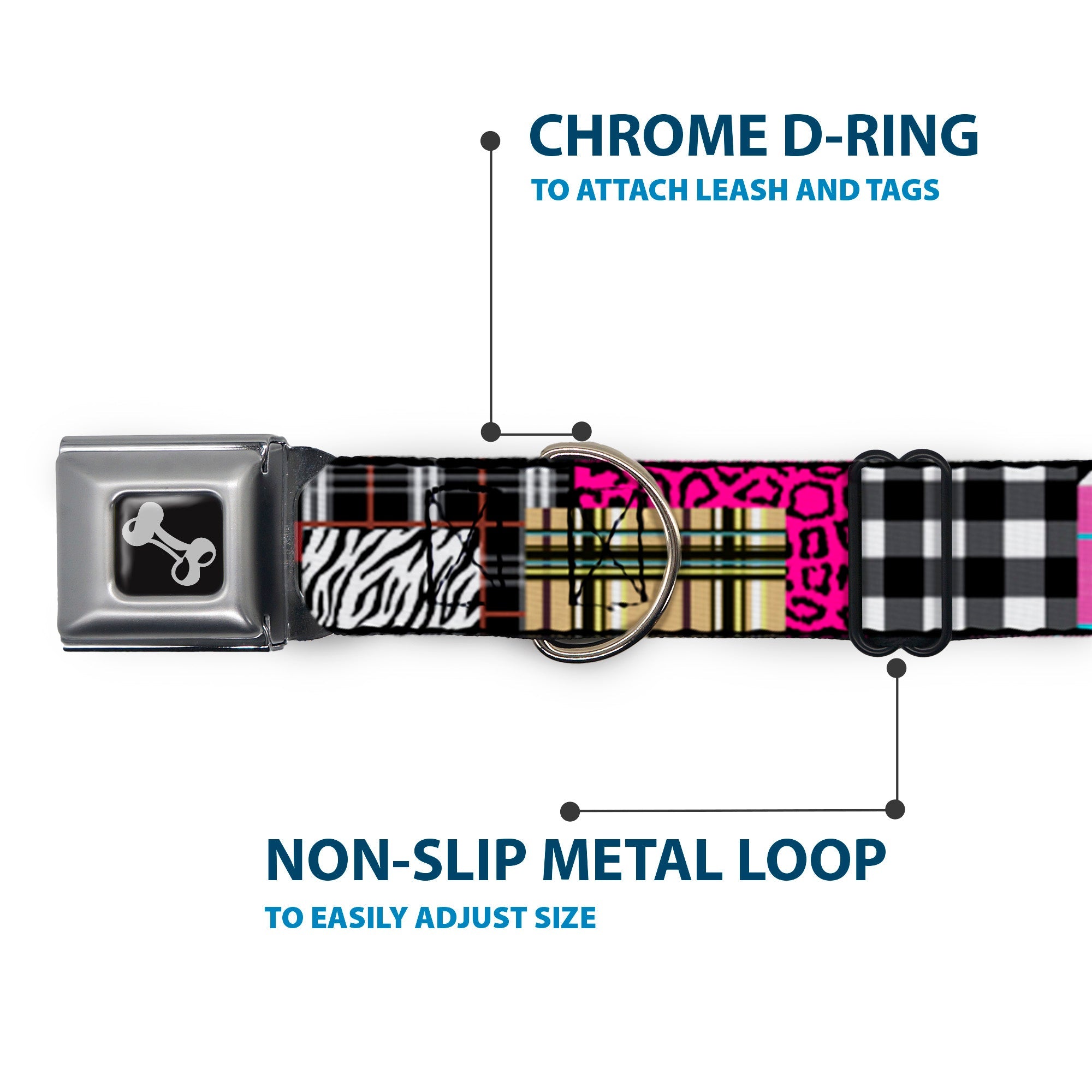 Dog Bone Seatbelt Buckle Collar - Plaid & Animal Skins