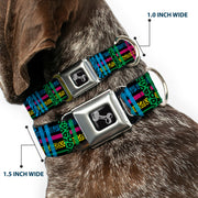Dog Bone Seatbelt Buckle Collar - Plaid Black/Neon Animal Skins