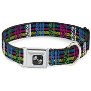 Dog Bone Seatbelt Buckle Collar - Plaid Black/Neon Animal Skins
