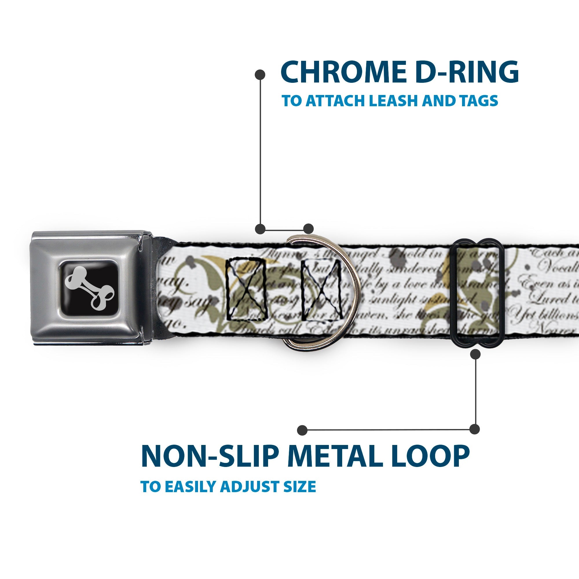 Dog Bone Seatbelt Buckle Collar - Poems