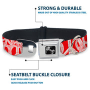 Dog Bone Seatbelt Buckle Collar - Peace Sketch Red/White