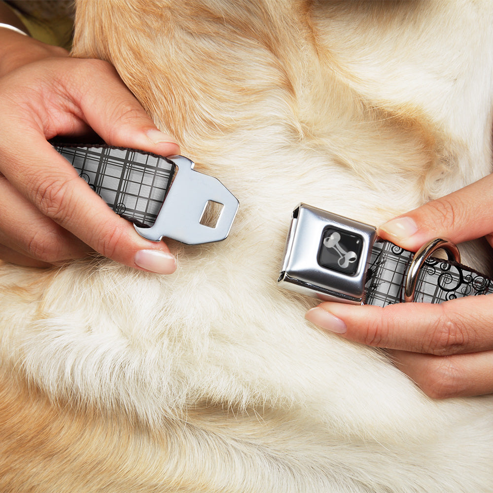 Dog Bone Seatbelt Buckle Collar - Plaid Curls Gray