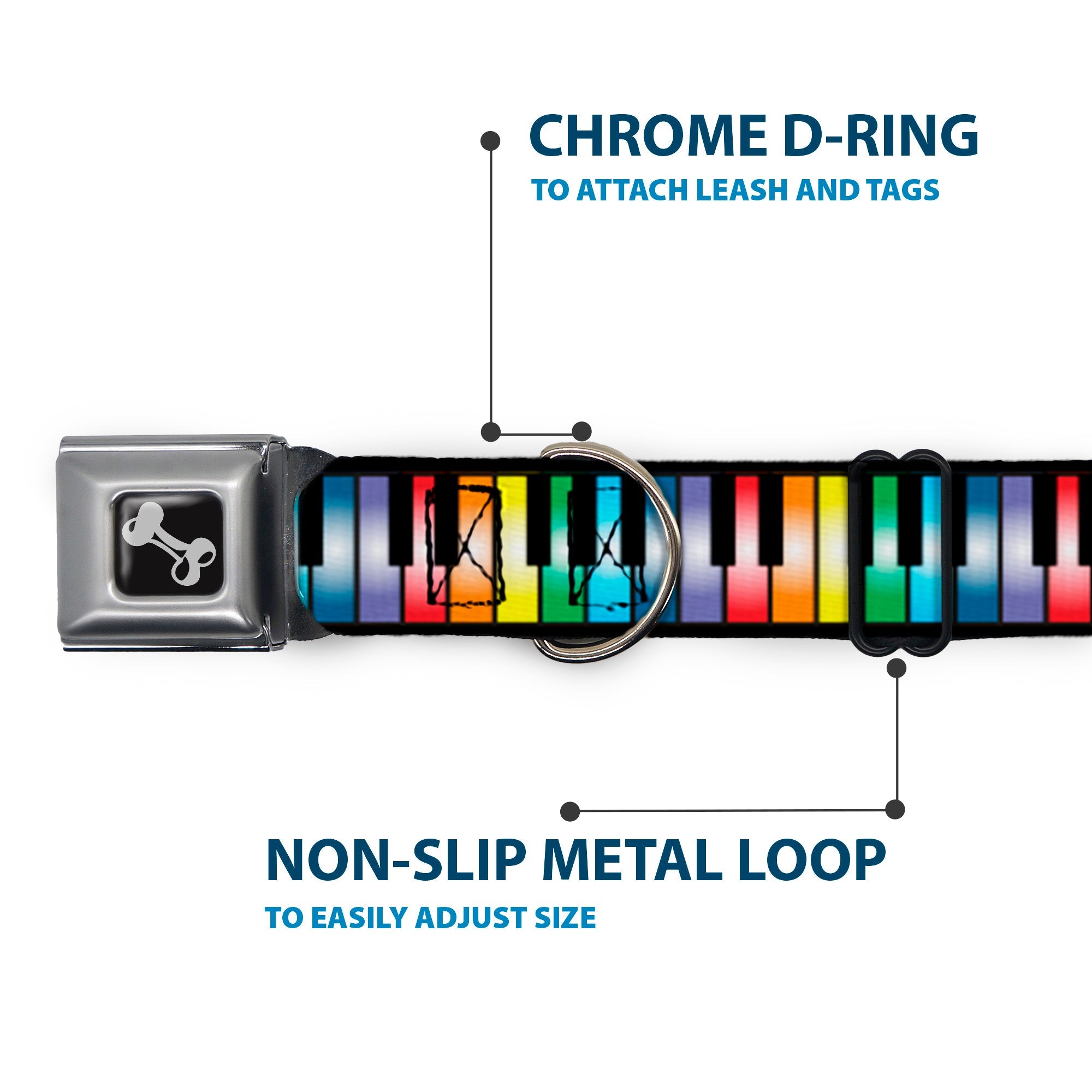 Dog Bone Seatbelt Buckle Collar - Piano Keys Rainbow