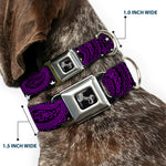 Dog Bone Seatbelt Buckle Collar - Paisley Stars Black/Purple/White
