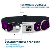 Dog Bone Seatbelt Buckle Collar - Paisley Stars Black/Purple/White