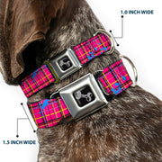 Dog Bone Seatbelt Buckle Collar - Plaid Curls Pink/Black/Yellow/Blue