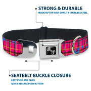 Dog Bone Seatbelt Buckle Collar - Plaid Curls Pink/Black/Yellow/Blue