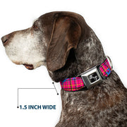 Dog Bone Seatbelt Buckle Collar - Plaid Curls Pink/Black/Yellow/Blue