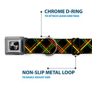 Dog Bone Seatbelt Buckle Collar - Plaid X Rasta
