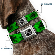 Dog Bone Seatbelt Buckle Collar - Palm Trees/Rings Greens/Blacks