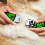 Dog Bone Seatbelt Buckle Collar - Palm Trees/Rings Greens/Blacks