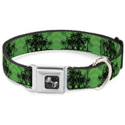 Dog Bone Seatbelt Buckle Collar - Palm Trees/Rings Greens/Blacks