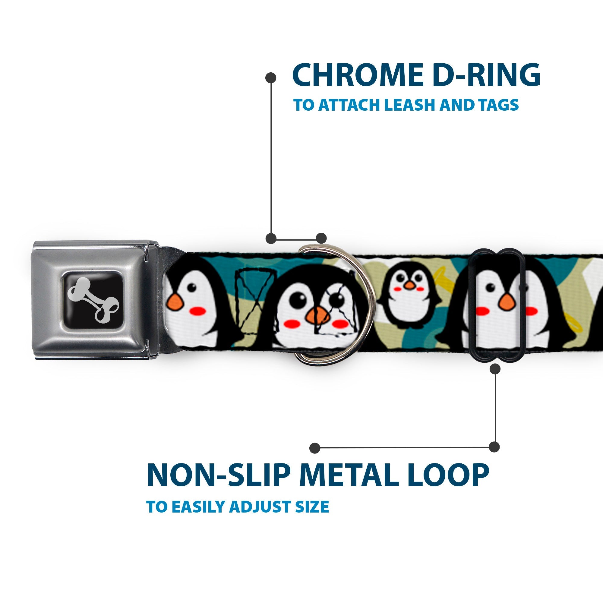 Dog Bone Seatbelt Buckle Collar - Penguin Cartoon