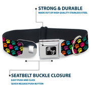 Dog Bone Seatbelt Buckle Collar - Paw Print Black/Multi Color
