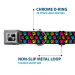 Dog Bone Seatbelt Buckle Collar - Paw Print Black/Multi Color