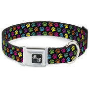 Dog Bone Seatbelt Buckle Collar - Paw Print Black/Multi Color