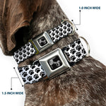 Dog Bone Seatbelt Buckle Collar - Paw Print White/Black