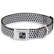 Dog Bone Seatbelt Buckle Collar - Paw Print White/Black