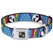 Dog Bone Seatbelt Buckle Collar - Pandas & Rainbows w/Stars