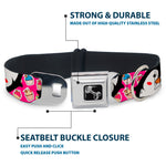 Dog Bone Black/Silver Seatbelt Buckle Collar - Penguins w/Cupcakes Fuchsia/Purple/White
