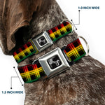 Dog Bone Seatbelt Buckle Collar - Plaid Black/Rasta