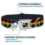 Dog Bone Seatbelt Buckle Collar - Plaid Black/Rasta